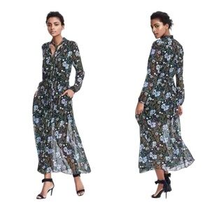 BANANA REPUBLIC TIE NECK MAXI SHIRTDRESS SHIRT DRESS MOONLESS NIGHT Sz: M